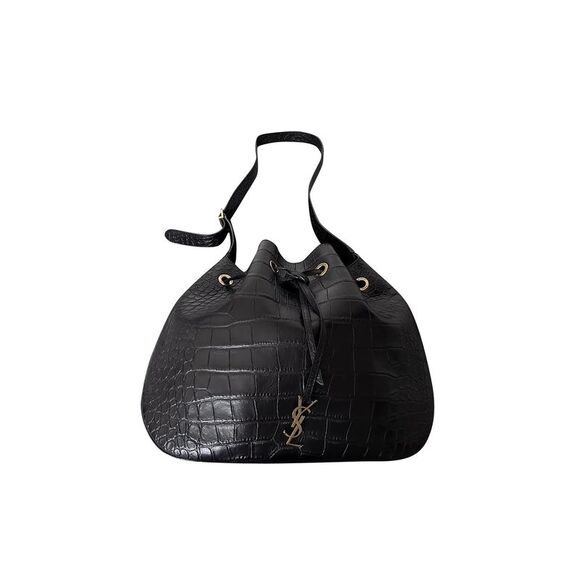Saint Laurent Medium Paris VII Hobo Croc Effect Bag in Black Leather - Picture 1 of 12